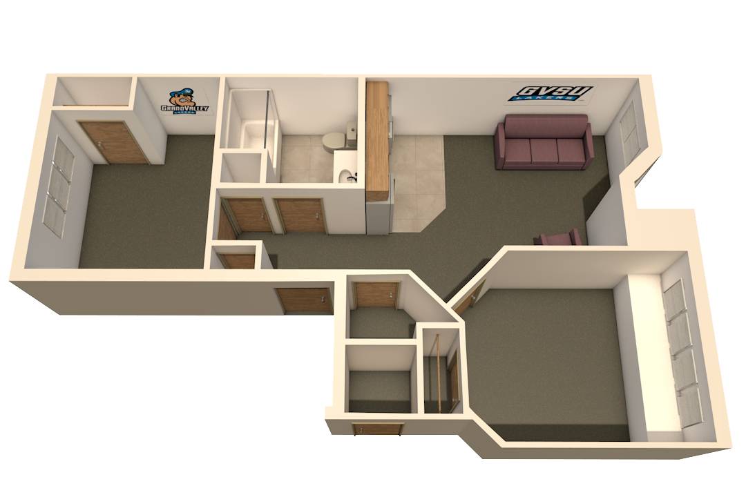 image of a secchia hall 2 bedroom 2 person apartment